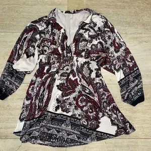 Free People Dress Womens XS Kimono Satin Babydoll Maroon Floral Boho Flowy‎ thumbnail 1