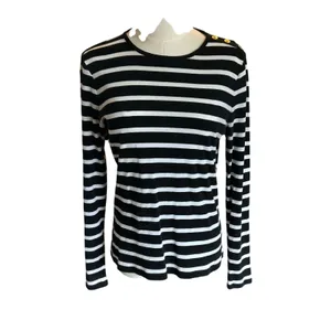 Ralph Lauren black white stripe long sleeve stretch top Large Preppy nautical thumbnail 2