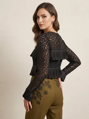 AKIRA Black Lace Ruffle Long Sleeve Blouse thumbnail 2