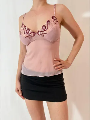 Sheer Angelic Pink Bow Embroidered Fairy Cami thumbnail 5