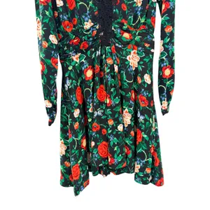 Anthropologie Black Floral Lace Trim V-Neck Long Sleeve Mini Dress 8 Whimsygoth thumbnail 6