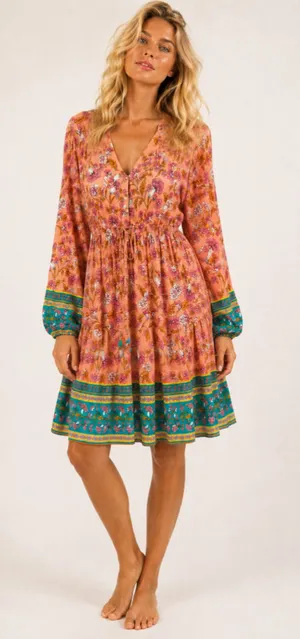 Pink Lily Peach Floral Boho Dress Coastal Resort Beach Boho Lightweight Feminine thumbnail 1