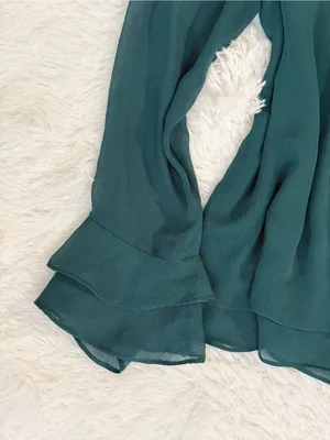 Naked Zebra Green Chiffon Blouse Size L Flared Cuffs Keyhole Back Sheer⁠ thumbnail 3
