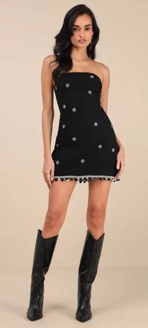 Lulus Carlijn Black Embroidered Paillette Sequin Strapless Mini Dress Size XS thumbnail 1