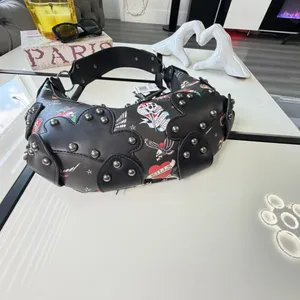 🔥 NWT Ed Hardy Y2K Tattoo Print Studded Hobo Bag Black 🖤 thumbnail 21