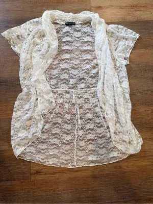White Lace Draped Open Front Cardigan Size L thumbnail 4