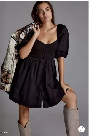 Maeve by Anthropologie Puff Sleeve Sweetheart Mini Dress Black Size Small thumbnail 1