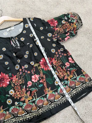 Natural Life Women’s Maribel Top Blouse Rayon in Black Floral Mushroom M thumbnail 11