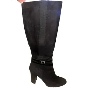 Lauren Conrad Hawthoria Tall Black Faux Suede Sheath Heeled Boots 10 EUC thumbnail 2