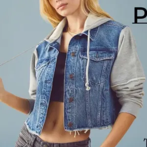Free People denim knit jacket thumbnail 1