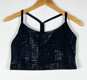 Beyond Yoga Women's Slim Racerback Athletic Crop Top Black Houndstooth Sheen L thumbnail 1