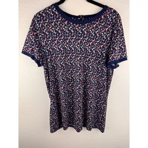 Lauren Ralph Lauren Geometric Print‎ Short Sleeve Zipper Back Blouse Sz LCareer thumbnail 2