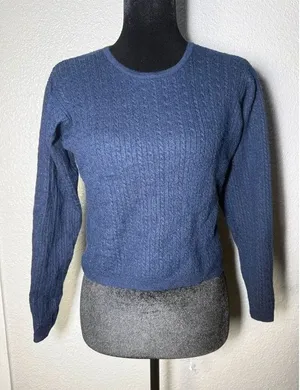 Vtg Pendleton Merino Wool Knit Sweater Blue Shrunk Fits Womens XS/S Cropped FLAW thumbnail 1