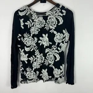 Sheer Mesh Floral Lace Top‎ Medium Black Romantic Gothic Witchy Whimsigoth Fairy thumbnail 3