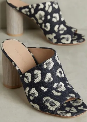 Pour La Victoire Women's Helena Asymmetrical Mule Size 9 Blue Leopard Print thumbnail 1