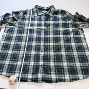 LL Bean Scotch Plaid Cotton Flannel Button Shirt Relaxed Fit 3X Green White thumbnail 7