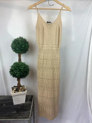 Freshman 1996 Tan Crochet Sleeveless Maxi Long Boho Festival Dress S thumbnail 4