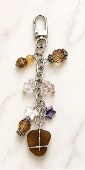 NEW One of a Kind Coastal Twilight Sea Glass Bag Charm Keychain Handmade (#21) thumbnail 1