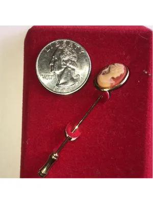 Vintage Gold Tone Cameo Stick Pin Pink thumbnail 3
