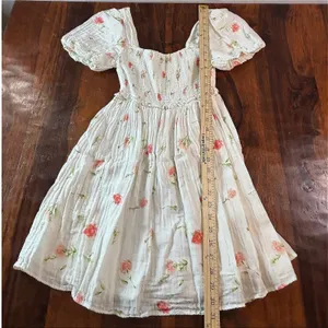 Altar'd State White Pink Floral Cotton Gauze Puff Sleeve Mini Dress XS CDE3728 thumbnail 6