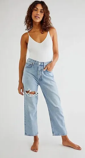 AGOLDE '90s Crop Distressed Jeans in Echo thumbnail 1