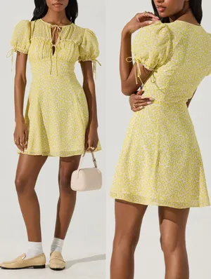 ASTR Print Puff Sleeve Tie Front Dress thumbnail 7