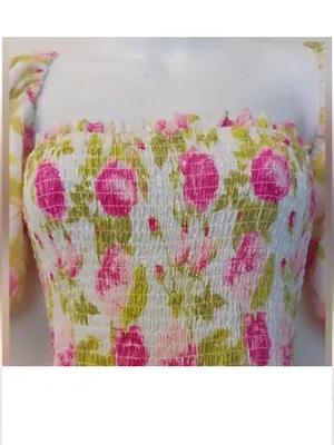 Betsey Johnson Women's Floral Off the Sleeve Smocked Chiffon Babydoll Dress XL thumbnail 10