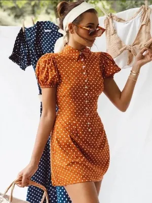 WeWoreWhat Elle Dress M Bran Rust Polka Dot Puff Sleeve Mini Shirt Dress NWT thumbnail 1