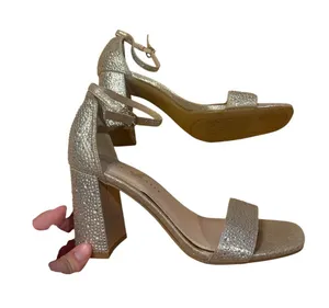 Kelly & Katie Size 6.5 Silver Jeweled Ankle Strap Block Heels thumbnail 1