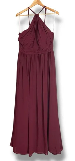 Revelry Bridesmaid Dress Halter‎ Tank Maxi Sleeveless Size 14 Brownish-Burgundy thumbnail 1