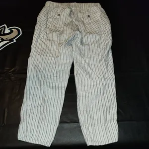 Athleta‎ Womens Gray White Linen Herringbone Stripe Ankle Pants 6 thumbnail 2