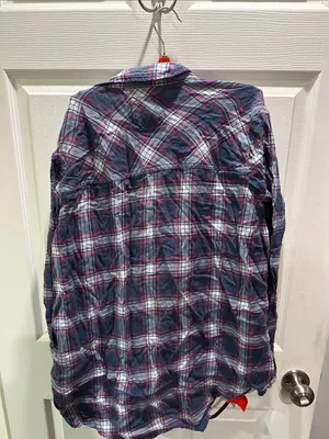 Abercrombie & Fitch Blue and Red Plaid Flannel Shirt thumbnail 4