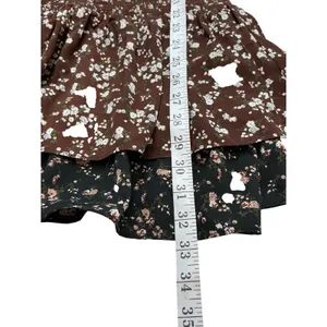 Free The Roses Floral Ruffle Mini Dress Smocked High Neck Tiered Brown Cream S‎ thumbnail 8