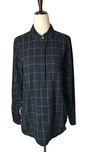 Marine Layer‎ Popover Blouse Womens Medium Black White Windowpane Organic Cotton thumbnail 1