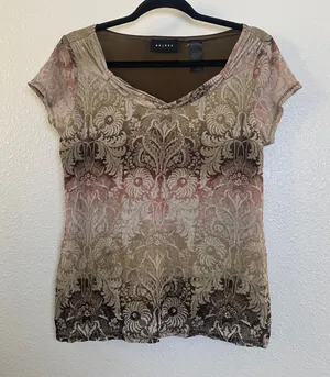 Y2K Brown Top‎ Large Fairycore Forest Fairy Grunge Mesh Paisley Boho Bohemian thumbnail 1