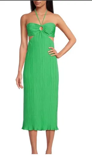 Gianni Bini Sophie Plisse Halter Midi Dress in Green thumbnail 1
