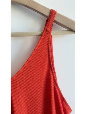 Free People Dani Swing Tank Top Bella Rosa Coral Ribbed V Neck Medium M thumbnail 3