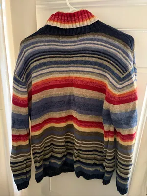 Vintage 90s Y2K Tiara International Turtleneck Sweater L Striped Ramie Cotton thumbnail 2