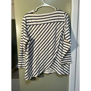 Loft Women's Size Large Boatneck T-Shirt White Navy Stripes Terry Cloth Boatneck thumbnail 5