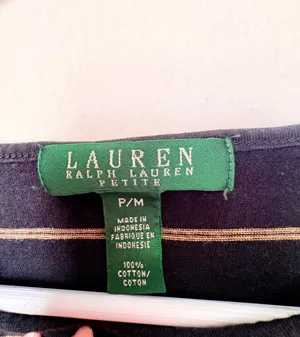 Lauren Ralph Lauren Petite P/M Black Striped Cotton Top thumbnail 3