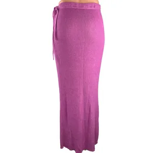Free People Purple Pink High Waisted Ribbed Knit Straight Wrap Maxi Skirt Size L thumbnail 3