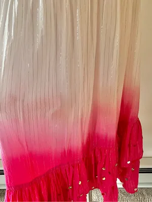 Y2K Pink Ombre Tiered Skirt White to Hot Pink dip dye with mirror sequins thumbnail 3