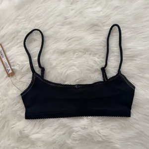 Skims Lightweight Cotton Logo Picot Scoop Bralette Soot Tonal XS thumbnail 2