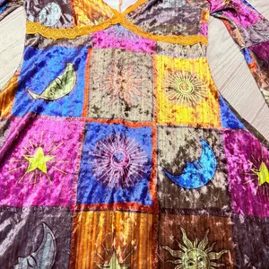 Celestial velvet long belle sleeve midi dress sun moon stars small witchy thumbnail 4