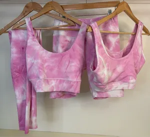 Kimberly C Pink Tie-Dye Activewear Sets - 2 Sports Bras bike shorts & Leggings-L thumbnail 1