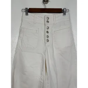Free People We The Free White Wide Leg Button Fly Patch Pocket Jeans 24 thumbnail 2