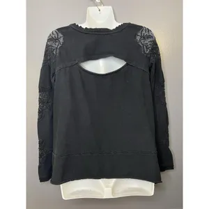 Free People Blouse Womens Small Black Embroidered Scoop Neck Long Sleeve Top thumbnail 6