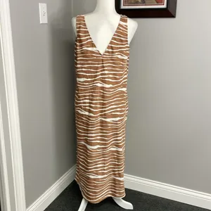 NWT A New Day Khaki Satin Maxi V-Neck Slip Dress Zebra Stripes Sexy Slinky Large thumbnail 4