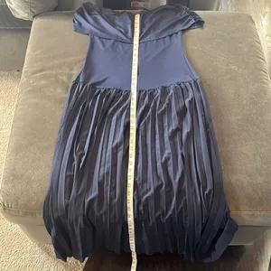 Women’s Navy Off-Shoulder Maxi Dress Pleated Skirt Size L thumbnail 10