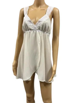 Anthropologie Flora Nikrooz Chemise Lingerie Ivory Embroidered Sequin Neckline M thumbnail 1